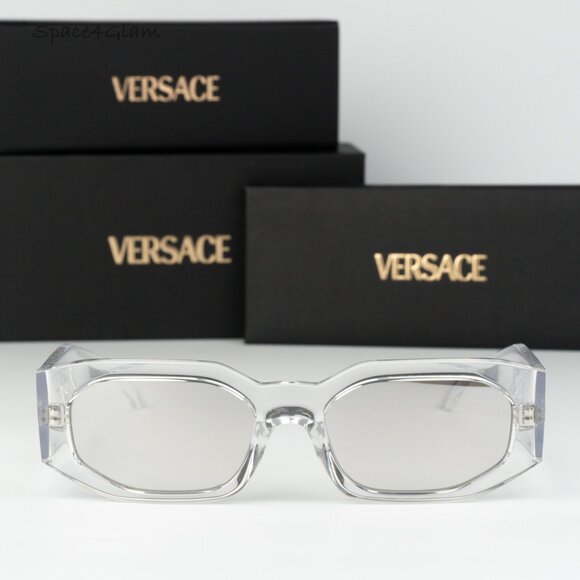 Versace Women Sunglasses Transparent Mirror Silver Rectangle VE4489U 148/8V NEW main image 6